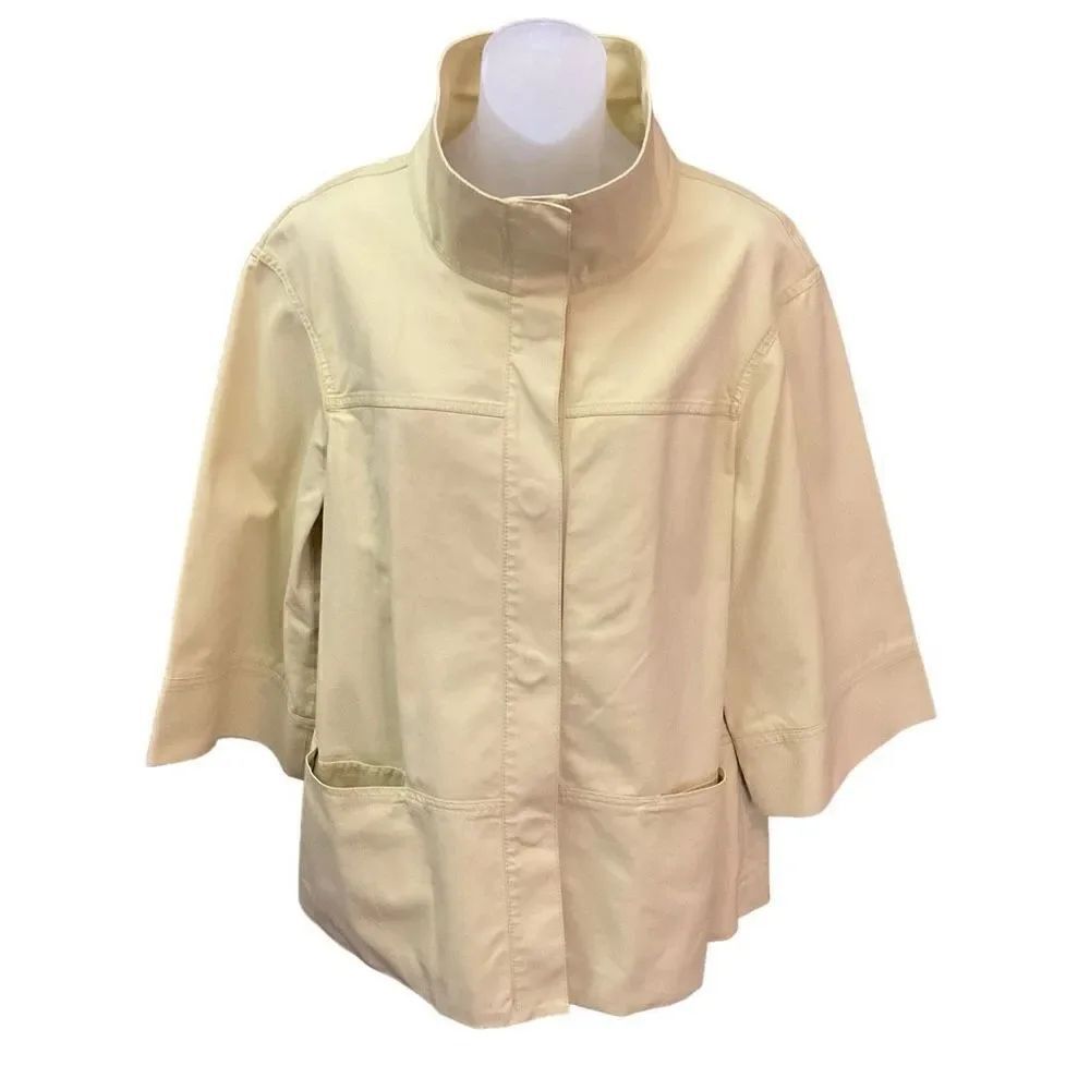 Lafayette 148 Jacket Blazer Swing Coat Snap Front Yellow Pockets Bell Sleeves 14